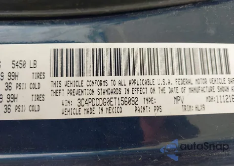 2014 Dodge Journey Limited from USA, damaged, VIN 3C4PDCDG0ET156092